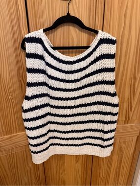 Abercrombie and fitch Striped Knit Tank Top in White and Navy
